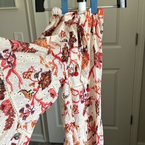 Z&L Eyelet Floral Wide Leg Pants S Boho Beach Cover Up Resort Summer size S